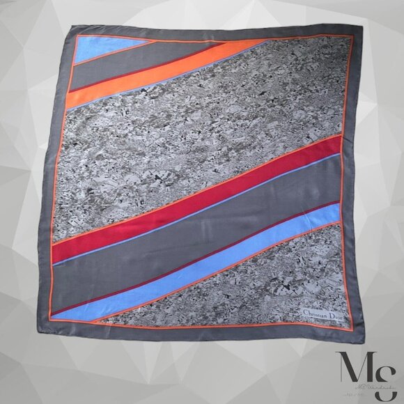 CHRISTIAN DIOR Gray Geometric Silk Scarf 31’’- 28.8’’ EX COND - Picture 1 of 5